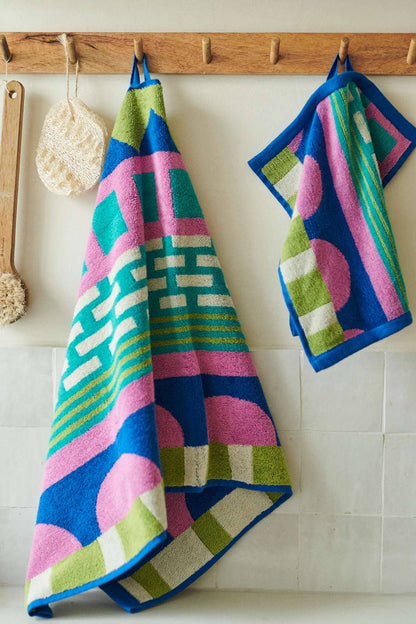 Circus towels hanging on hooks