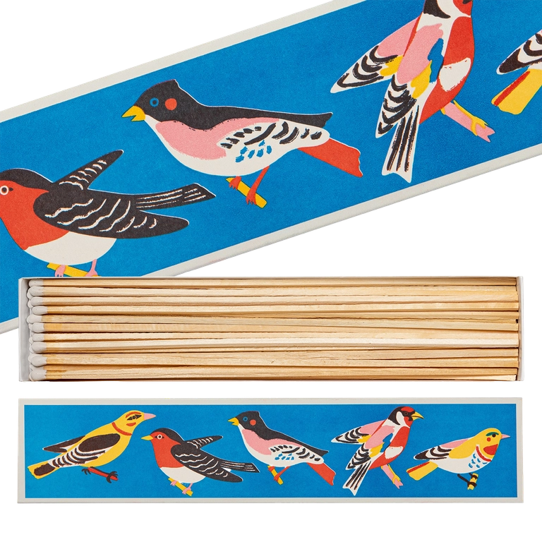 Birdy long matches box open to show the long matches
