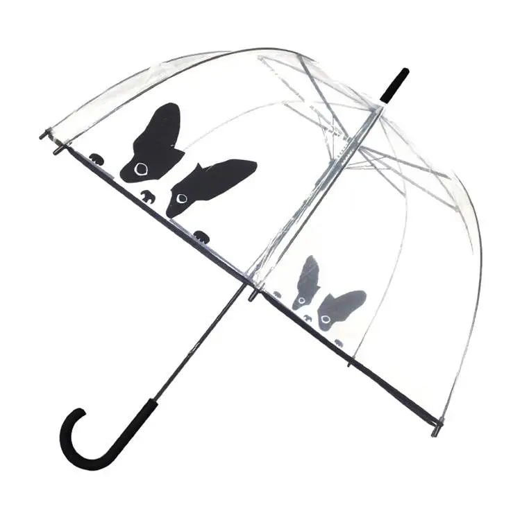 Clear dome umbrella printed with black and white French bulldogs