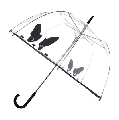 Clear dome umbrella printed with black and white French bulldogs