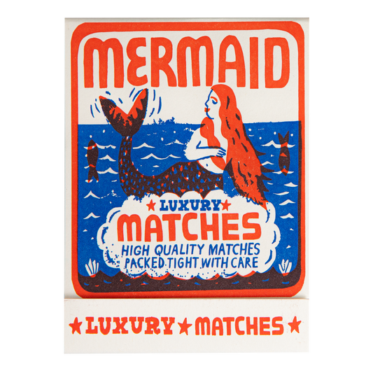 Match book cover: a mermaid on the sea: Mermaid luxury matches, high quality matches packed tight with care