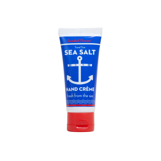 Swedish Dream travel-size sea salt hand cream in a blue tube with a white anchor