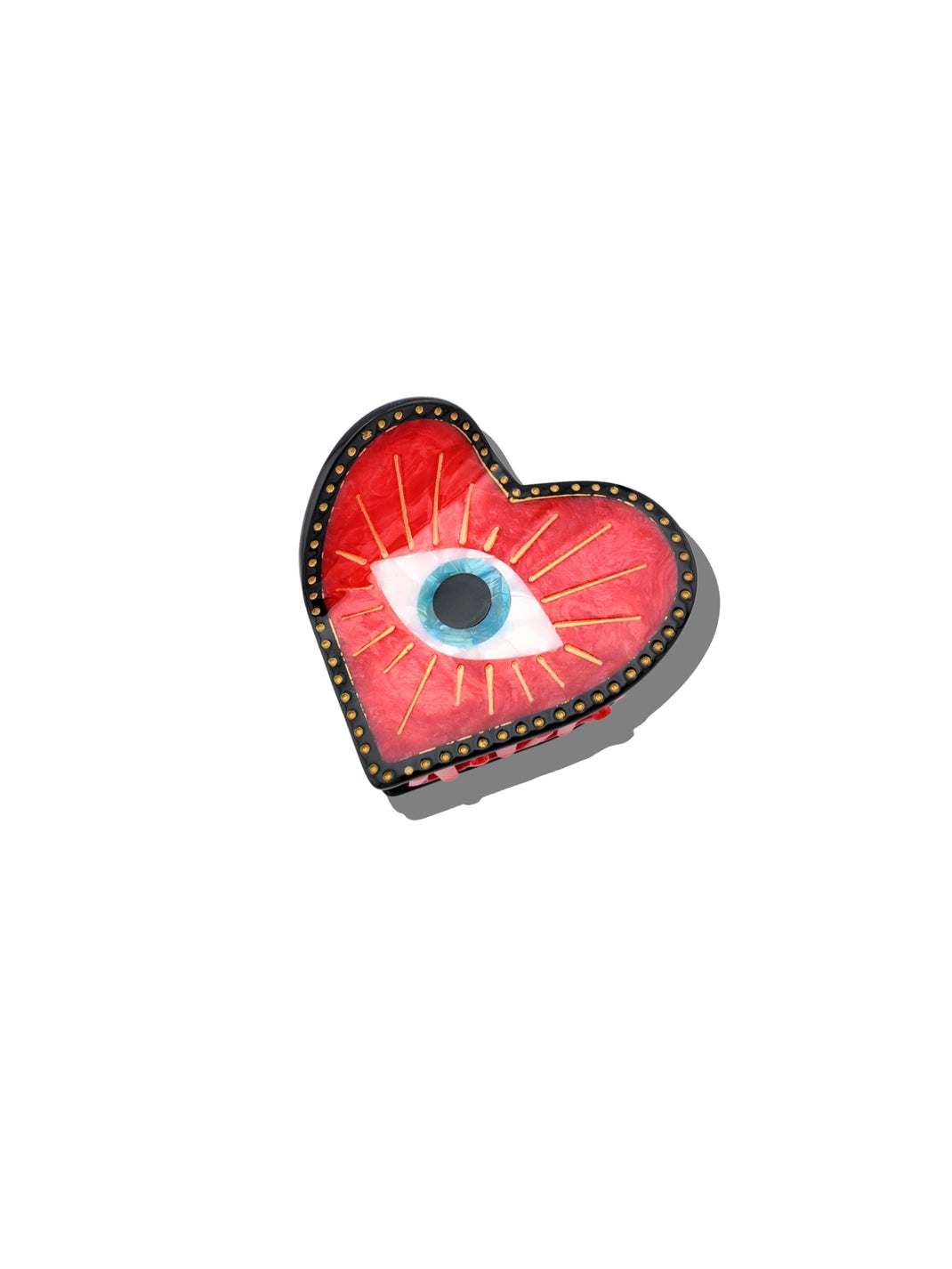 Solar Eclipse red heart claw clip with an evil eye