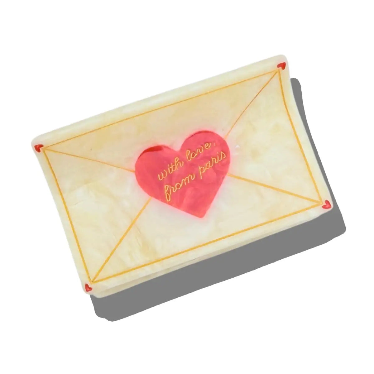 Solar Eclipse love letter claw clip: a cream envelope with a red heart