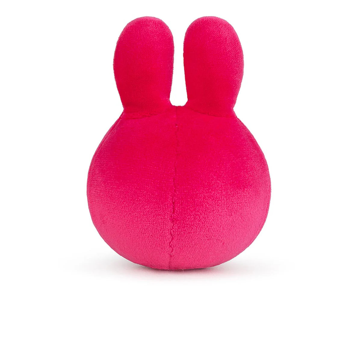 Bright pink Miffy squish ball from the side