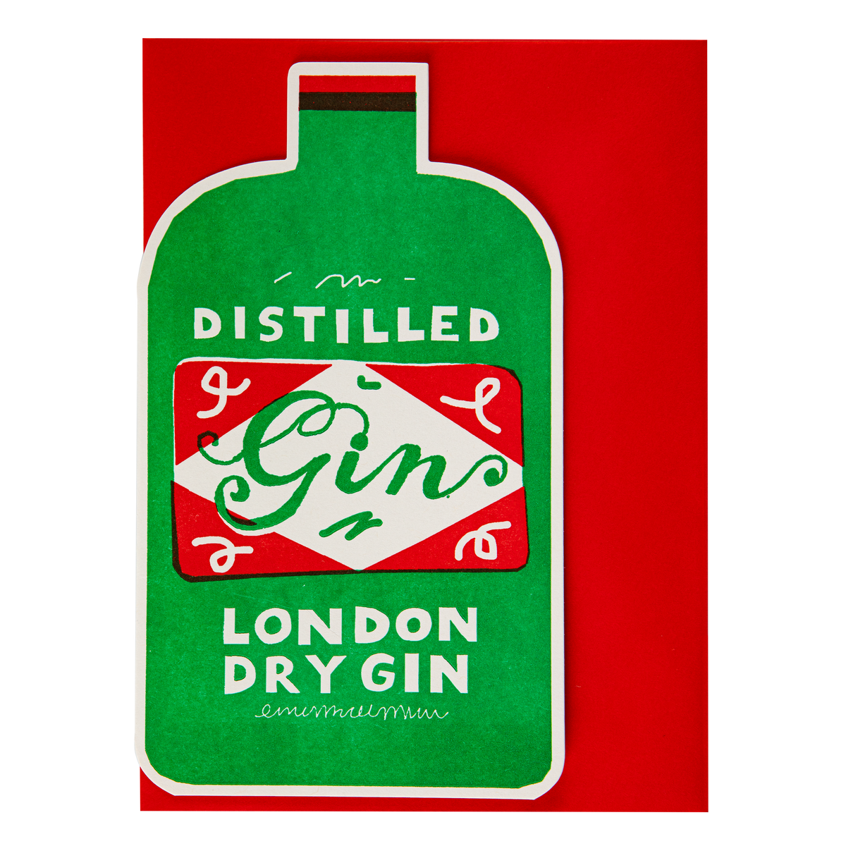 Gin bottle cut-out card: Distilled gin, London dry gin