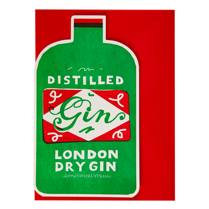 Gin bottle cut-out card: Distilled gin, London dry gin