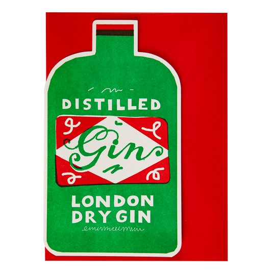 Gin bottle cut-out card: Distilled gin, London dry gin