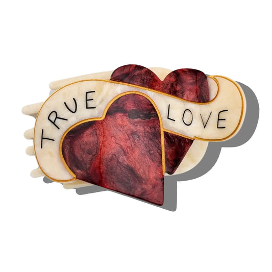 Solar Eclipse True Love heart claw clip with a banner