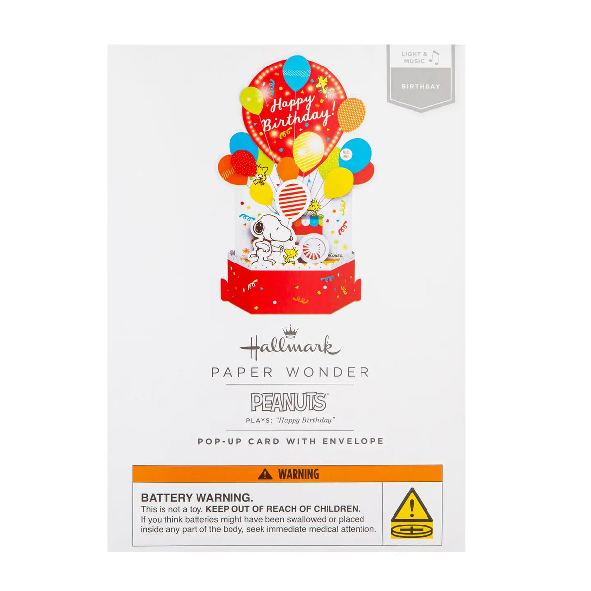 Hallmark Paper Wonder Peanuts pop-up card in its packaging
