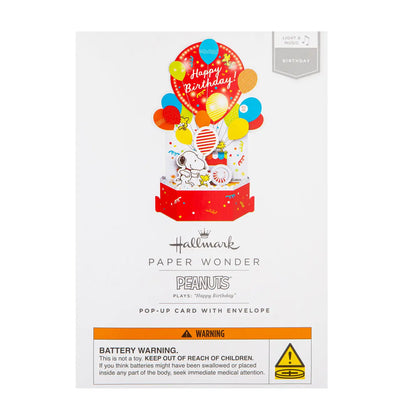 Hallmark Paper Wonder Peanuts pop-up card in its packaging