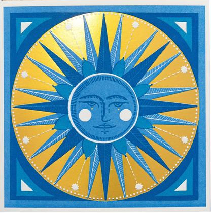 Archivist matches: a blue sun face on a gold sunburst