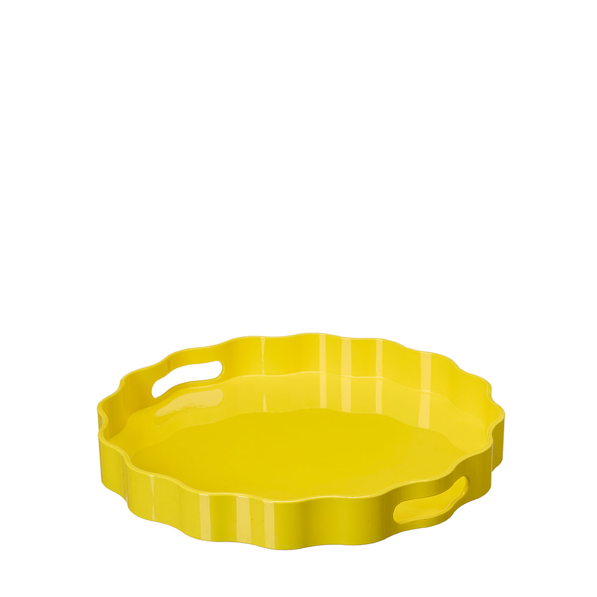 Wikholm yellow tray with wavy edges and cut-out handles