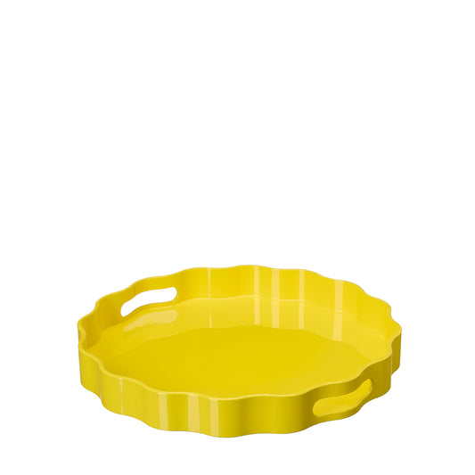 Wikholm yellow tray with wavy edges and cut-out handles