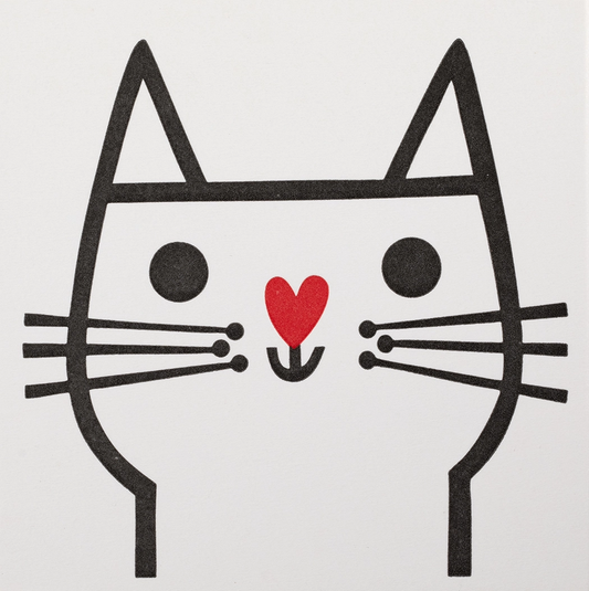 Archivist cat matches: a black and white cat face with a heart-shaped red nose