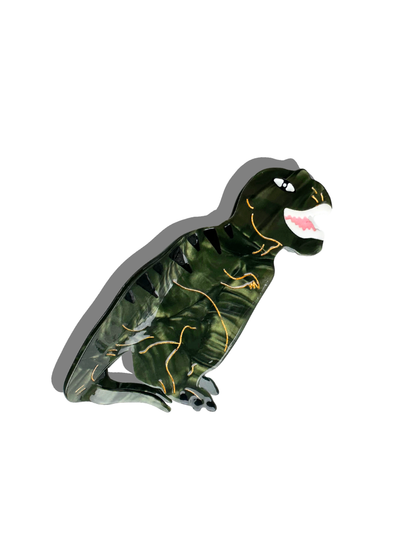 Solar Eclipse hand-painted green T-Rex dinosaur claw hair clip