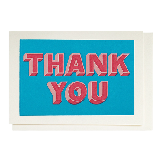 Archivist mini card: 'Thank you' in pink and red letters on blue