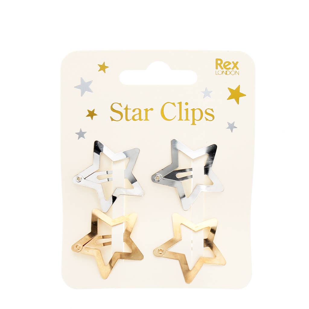 Silver and gold star hair clips on a card: Star clips