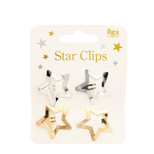 Silver and gold star hair clips on a card: Star clips