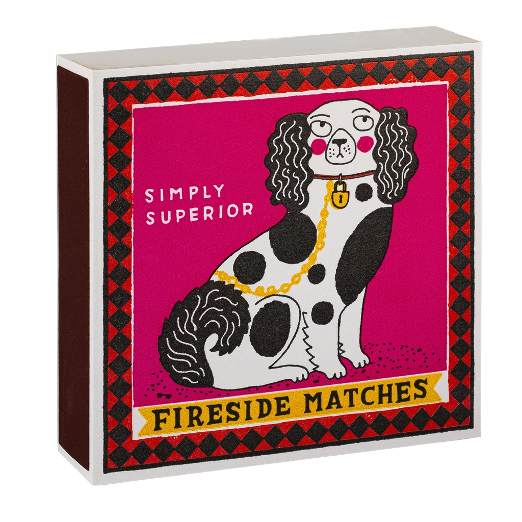 Archivist Staffordshire fireside matches by Charlotte Farmer: a china spaniel on pink