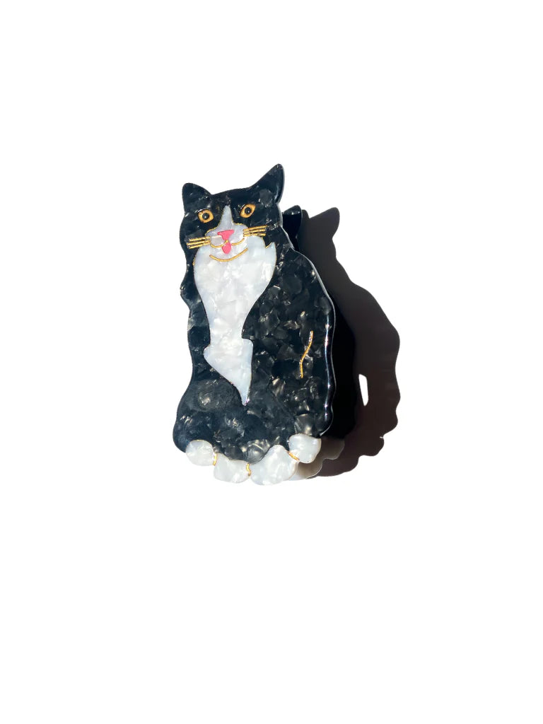 Black and white tuxedo cat claw hair clip