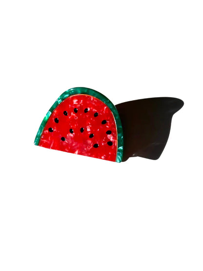 Watermelon slice claw hair clip in red and green