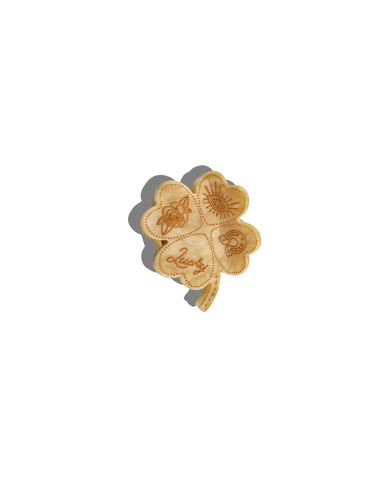 Solar Eclipse four-leaf clover claw hair clip in gold tortoiseshell