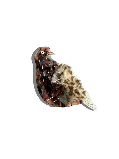 Brown and white speckled pigeon claw hair clip