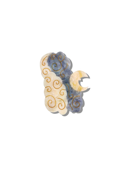 Celestial moon claw clip in cream and blue with a gold crescent