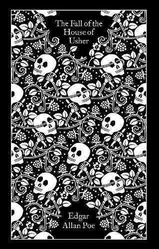 The Fall of the House of Usher by Edgar Allan Poe: black cover with a white pattern of skulls