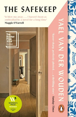 The Safekeep by Yael van der Wouden: a hallway seen through an open door, with a blue tile pattern