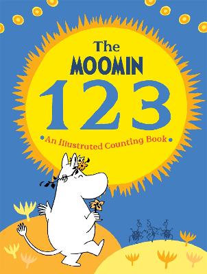 The Moomin 123 illustrated counting book cover with Moomintroll under a big yellow sun