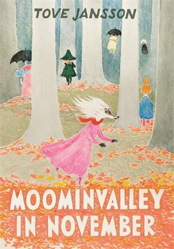 Moominvalley in November by Tove Jansson book cover with figures in an autumn forest