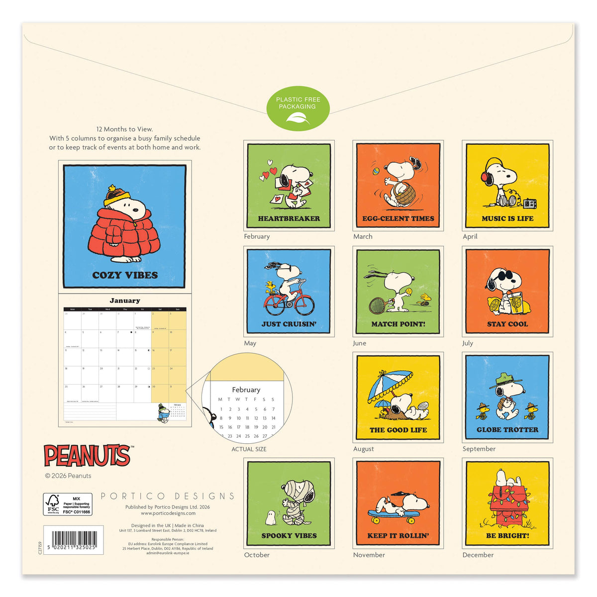 Back of the Snoopy calendar showing every month