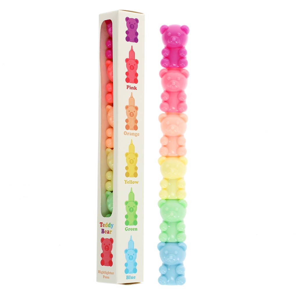 Pack of pastel teddy bear highlighter pens stacked together