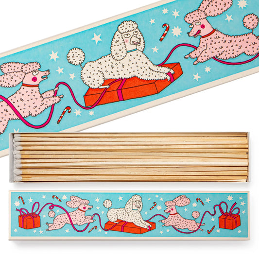 Archivist Christmas long matches: pink poodles on sleds with presents
