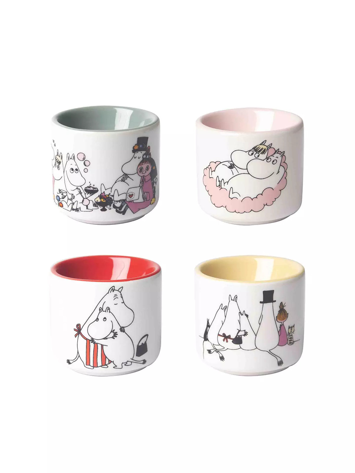 Set of four Moomin Love egg cups in pastel colours