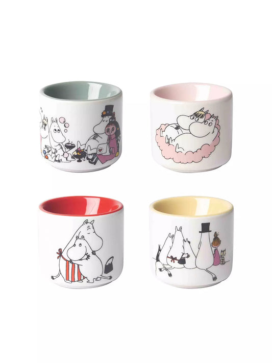 Set of four Moomin Love egg cups in pastel colours