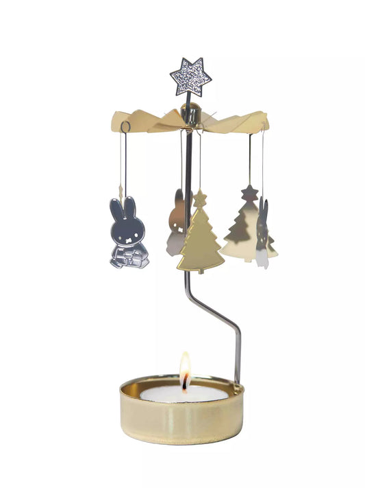 Miffy Christmas angel chime: a gold tealight spinner with hanging Miffy figures, trees and a star