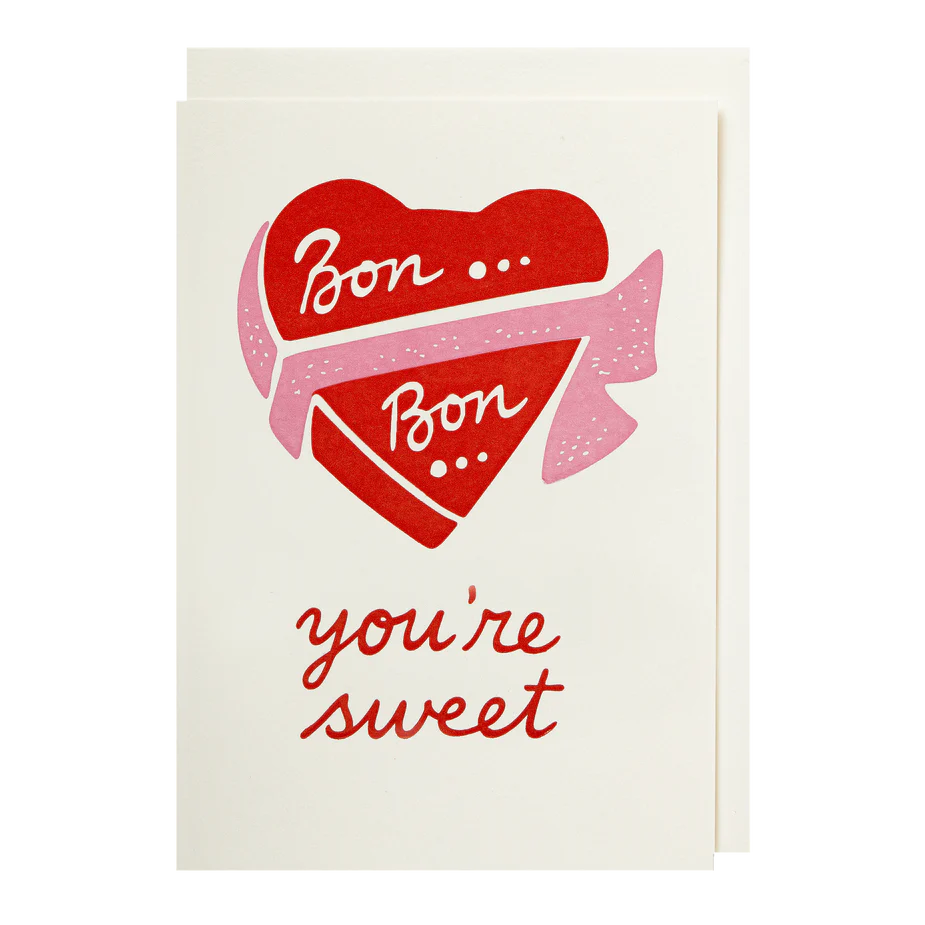 Archivist card: a red heart with a pink ribbon reading 'Bon… bon…', with 'You're sweet' in red script