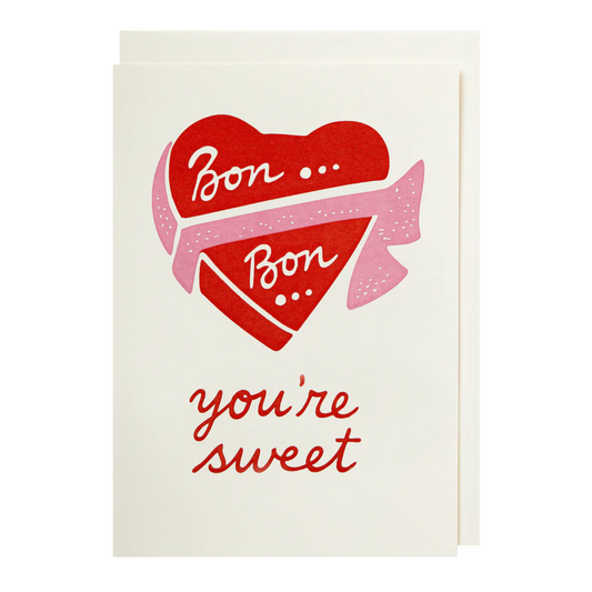Archivist card: a red heart with a pink ribbon reading 'Bon… bon…', with 'You're sweet' in red script