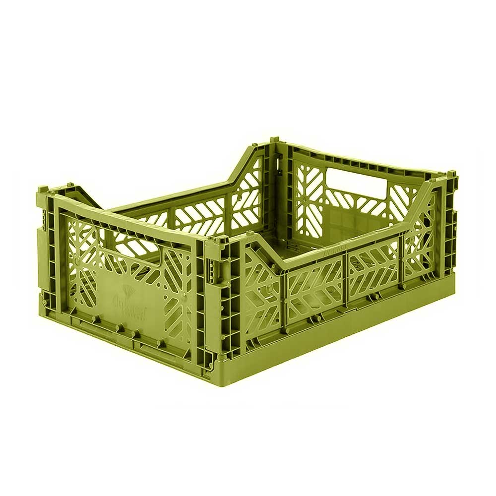 Olive midi folding storage crate