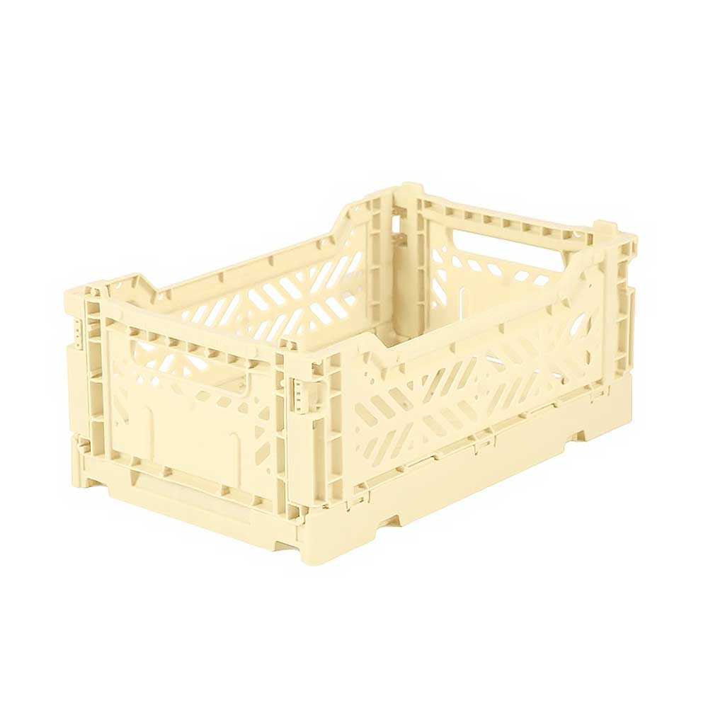 Aykasa mini folding storage crate in pale banana yellow