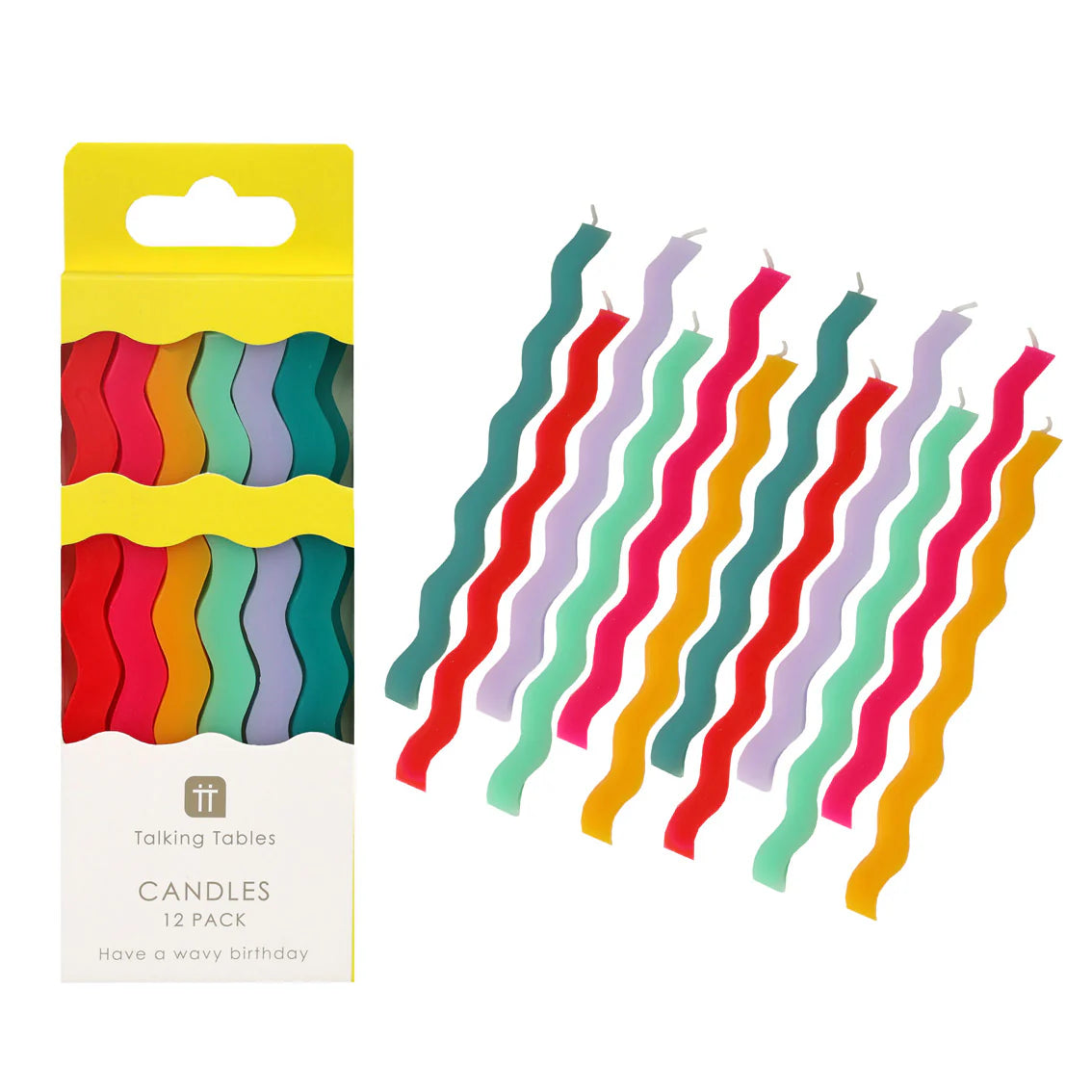 Bright wavy candles laid out beside their pack