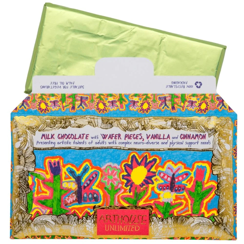 Wafer chocolate with its green-wrapped bar pulled out