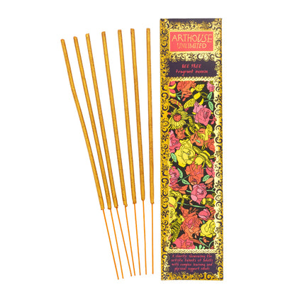Arthouse Unlimited Bee Free incense sticks beside their floral box