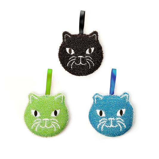 Kikkerland cat face scrub sponges in black, green and blue