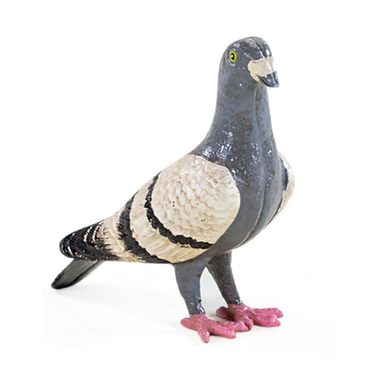 Painted iron pigeon figure in grey with pink feet