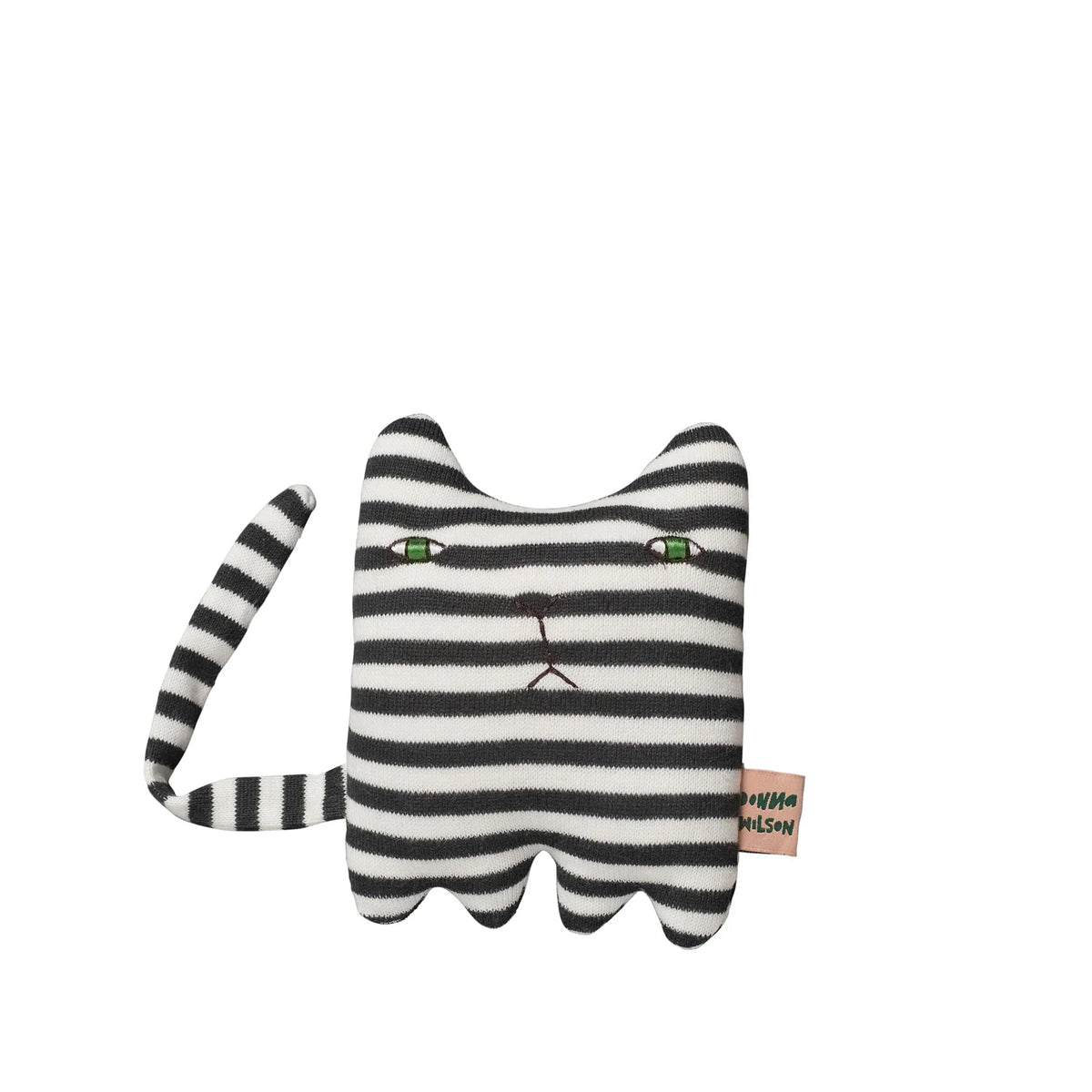 Donna Wilson Wee Ones Mono Kitten: a black and white striped knitted cat