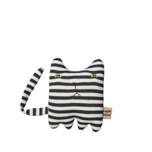 Donna Wilson Wee Ones Mono Kitten: a black and white striped knitted cat